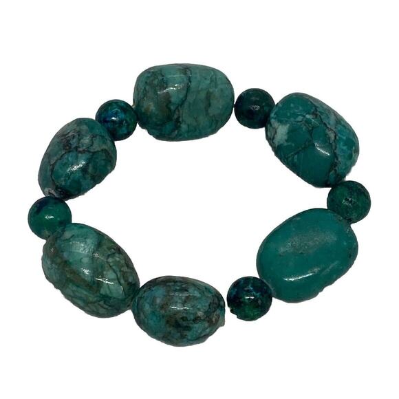 Unbranded Jewelry - Emerald Green Agate 8” Fashion Stretch Bracelet Handcrafted Tumbled Stones Beads